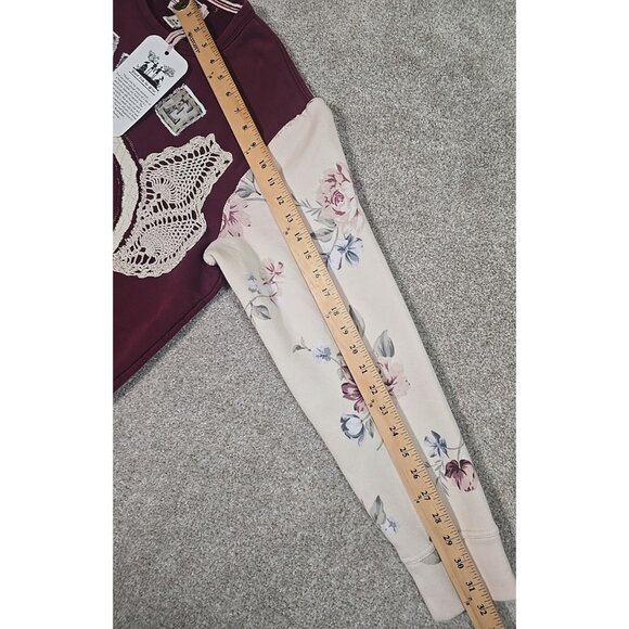 OOAK Upcycled Reworked Sweatshirt PEACE Vtg Doily Floral Appliques Boyfriend M - Picture 9 of 16